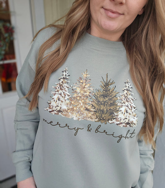 MERRY & BRIGHT Trees Sage Crewneck Sweatshirt