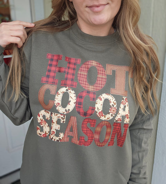 HOT COCOA WEATHER Plaid Olive Crewneck Sweatshirt