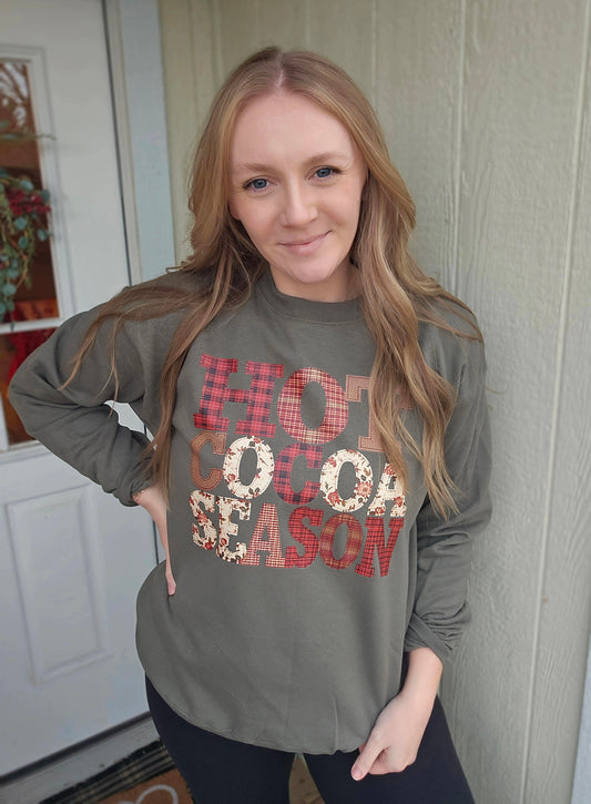 HOT COCOA WEATHER Plaid Olive Crewneck Sweatshirt