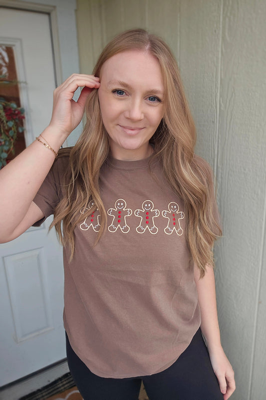 SIMPLE GINGERBREAD MEN Embroidered Espresso Vintage Wash Tee