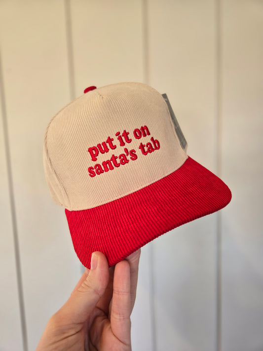 PUT IT ON SANTA'S TAB Red/Beige Corduroy Trucker Hat