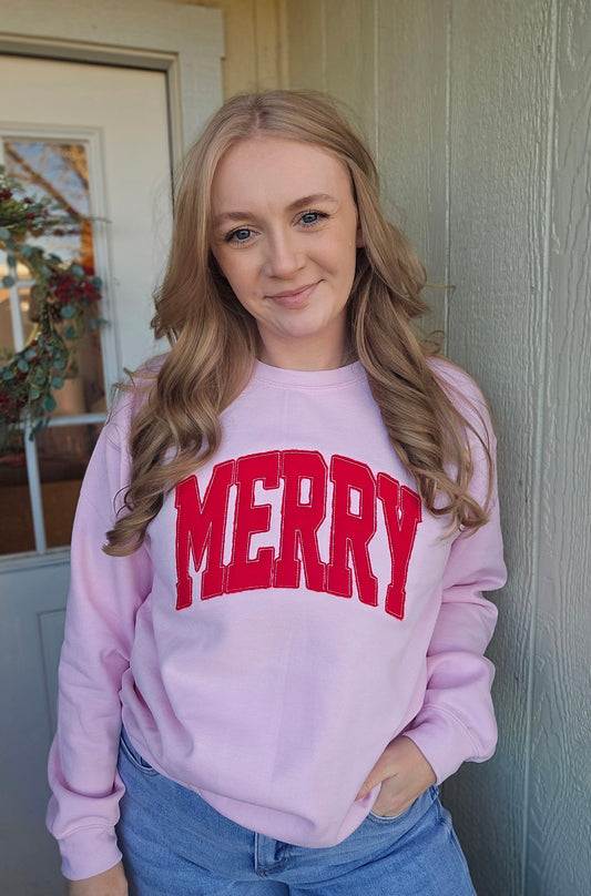MERRY VARSITY Raggy Embroidered Crewneck Sweatshirt