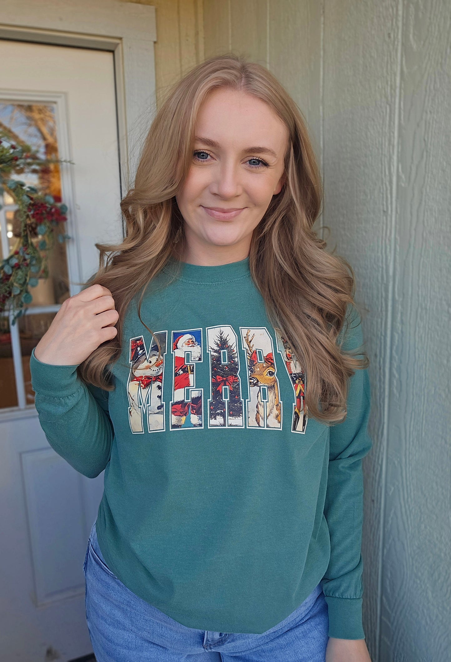 MERRY VINTAGE Light Green Vintage Long Sleeve Tee