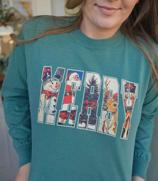 MERRY VINTAGE Light Green Vintage Long Sleeve Tee