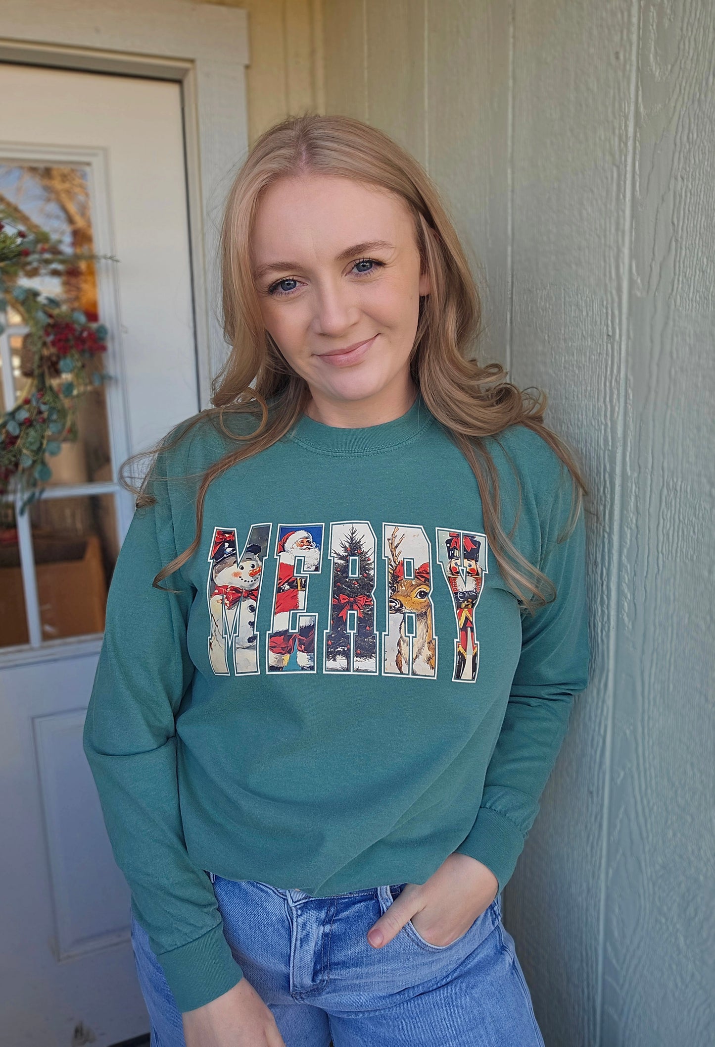 MERRY VINTAGE Light Green Vintage Long Sleeve Tee