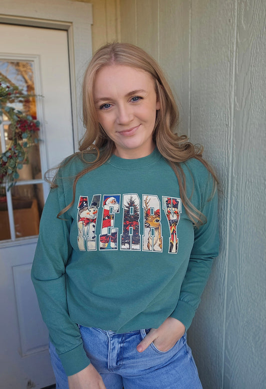 MERRY VINTAGE Light Green Vintage Long Sleeve Tee