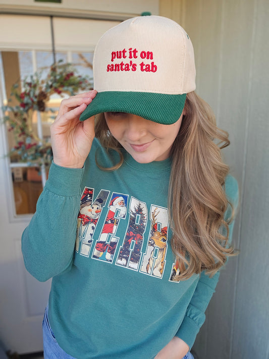 PUT IT ON SANTA'S TAB Red/Green Corduroy Trucker Hat