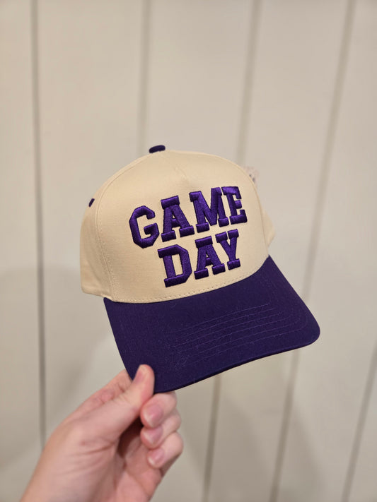 GAME DAY Purple Puff Embroidered Trucker Hat