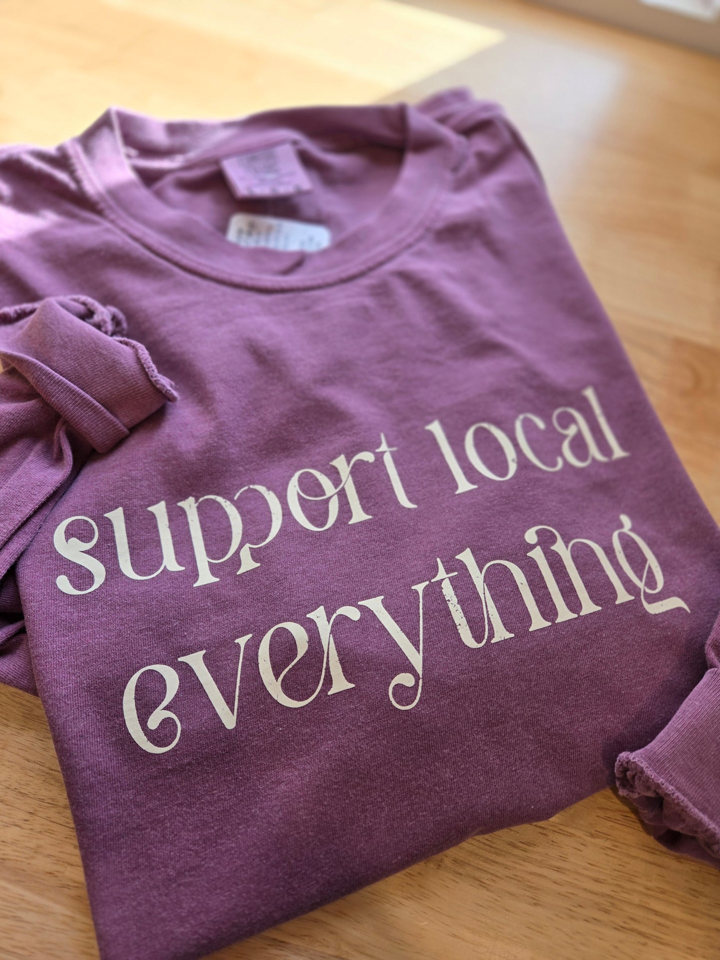 SUPPORT LOCAL EVERYTHING Berry Vintage Long Sleeve Tee