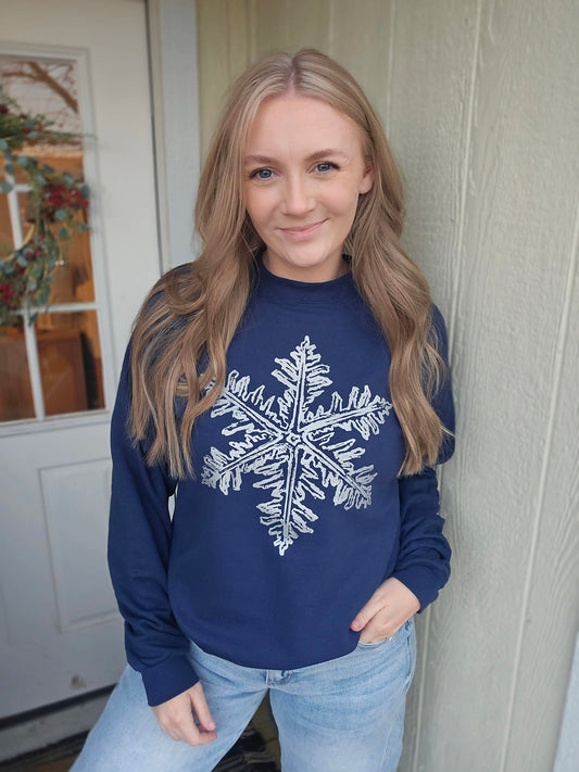 VINTAGE SNOWFLAKE Metallic Navy Crewneck Sweatshirt
