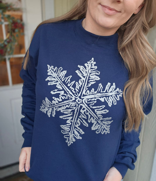VINTAGE SNOWFLAKE Metallic Navy Crewneck Sweatshirt