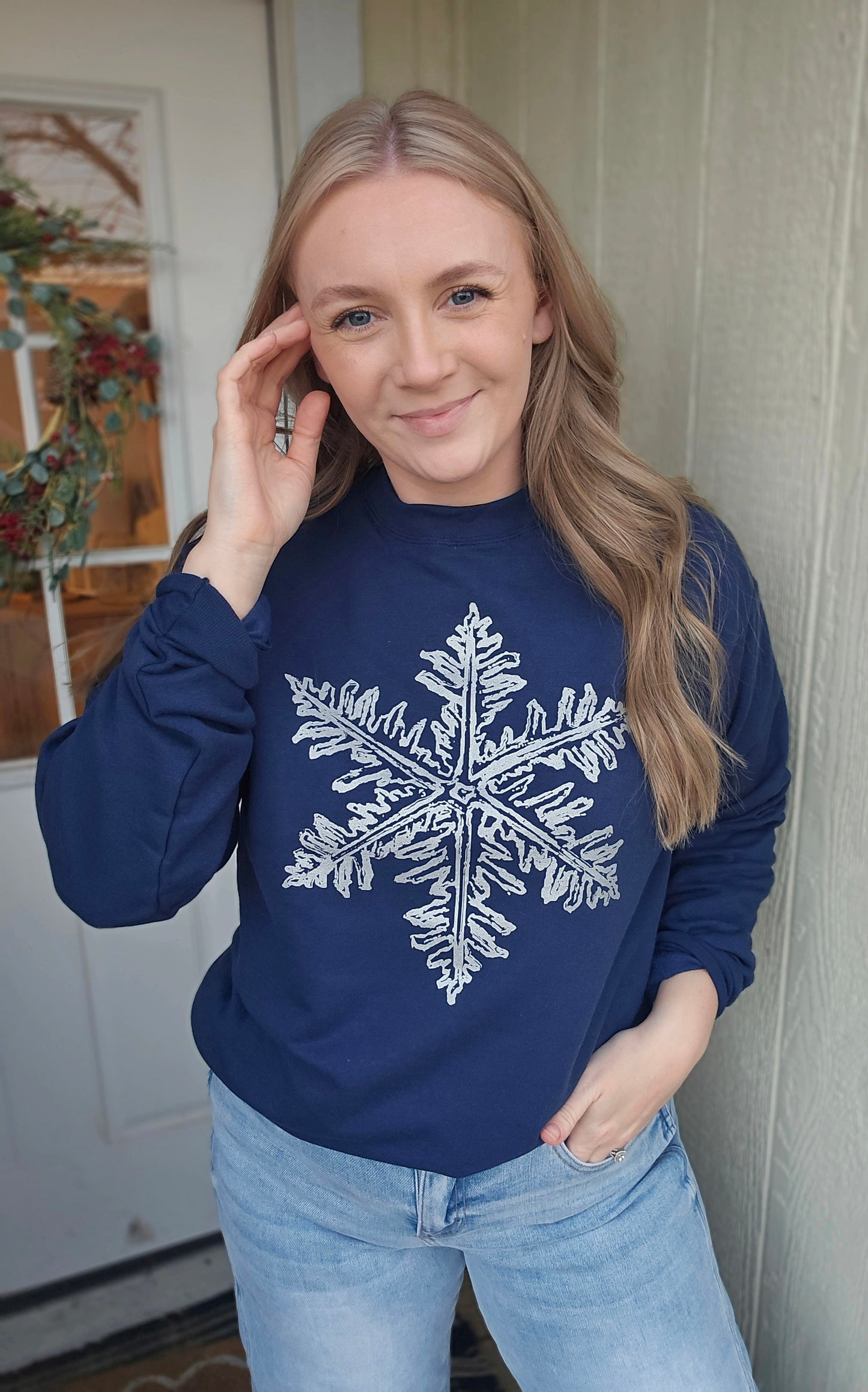 VINTAGE SNOWFLAKE Metallic Navy Crewneck Sweatshirt