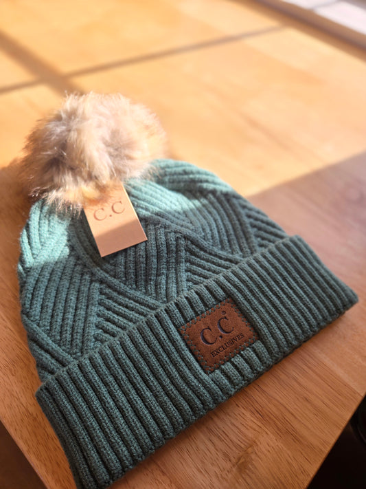 C.C. SEAFOAM GREEN Pompom Beanie