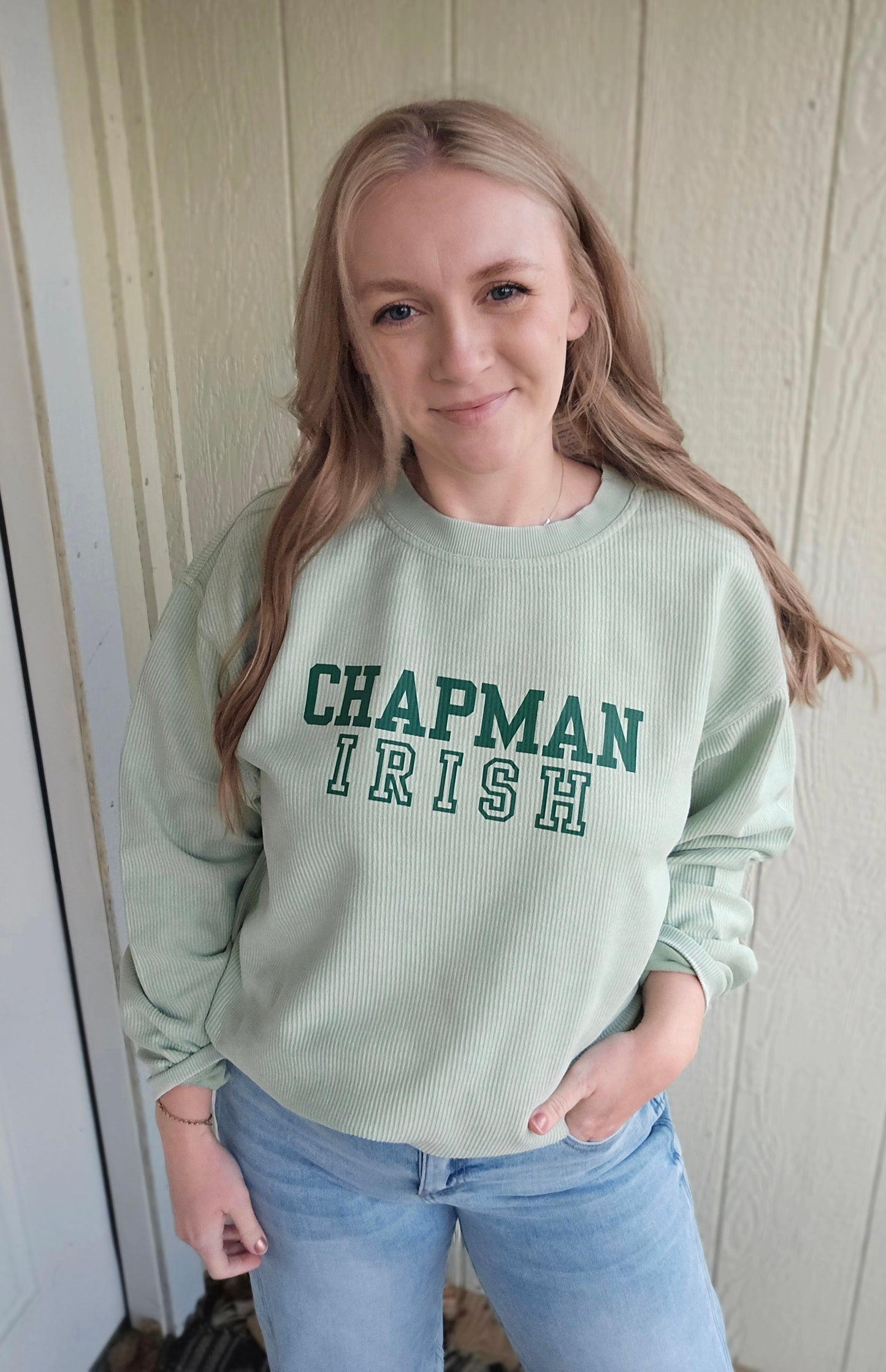 CHAPMAN IRISH Block Sage Corded Crewneck Sweatshirt