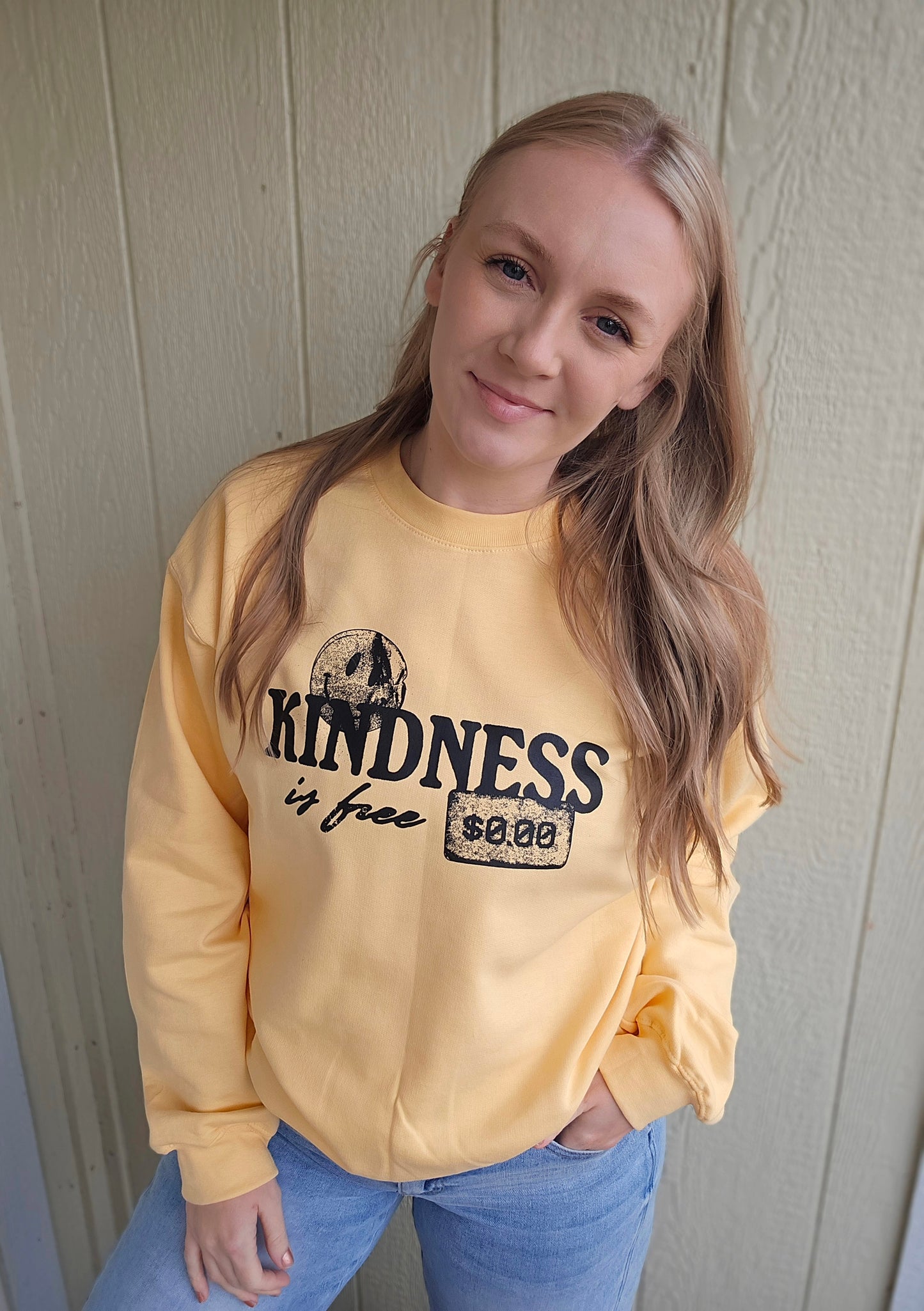 KINDNESS IS FREE Butter Yellow Crewneck Sweatshirt