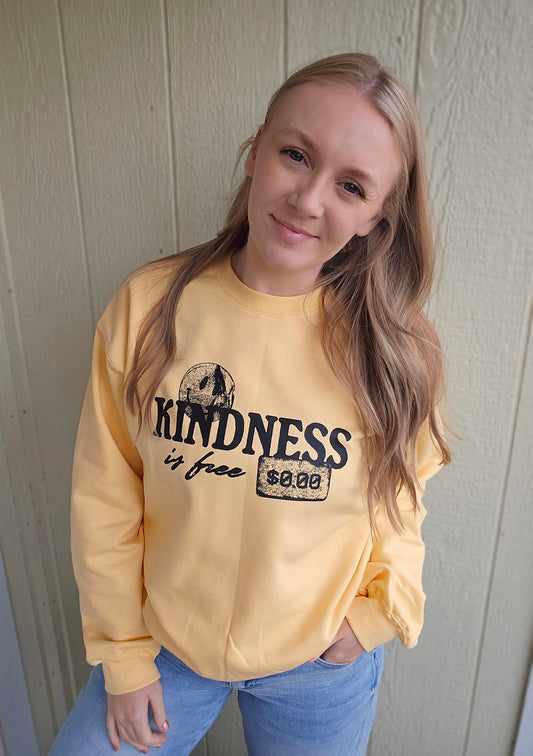 KINDNESS IS FREE Butter Yellow Crewneck Sweatshirt