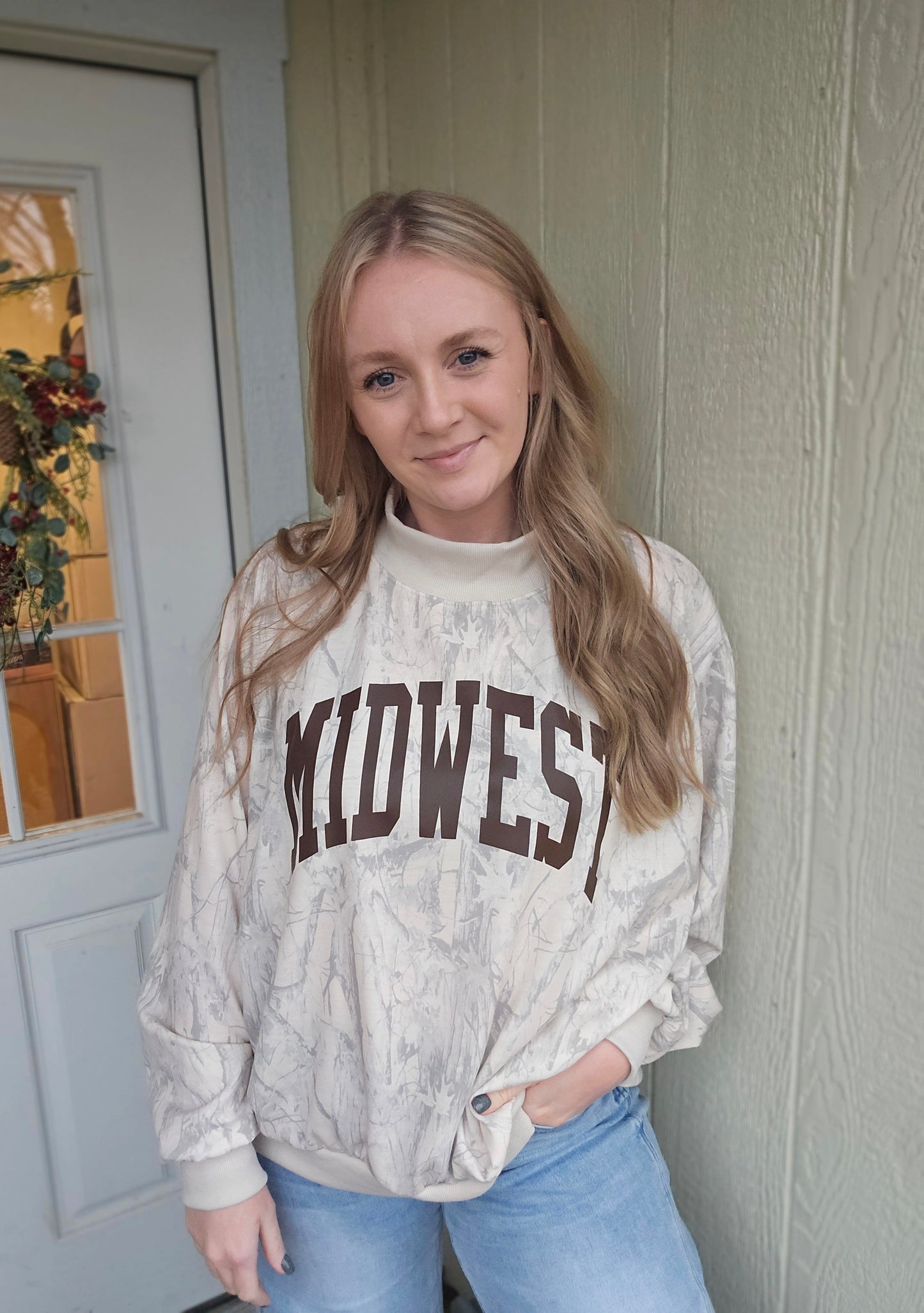 MIDWEST Varsity Mock-neck Camo Crewneck Sweatshirt