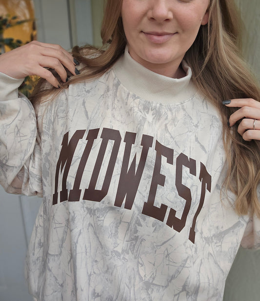 MIDWEST Varsity Mock-neck Camo Crewneck Sweatshirt