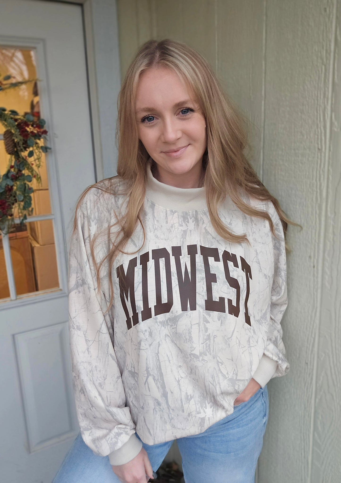 MIDWEST Varsity Mock-neck Camo Crewneck Sweatshirt