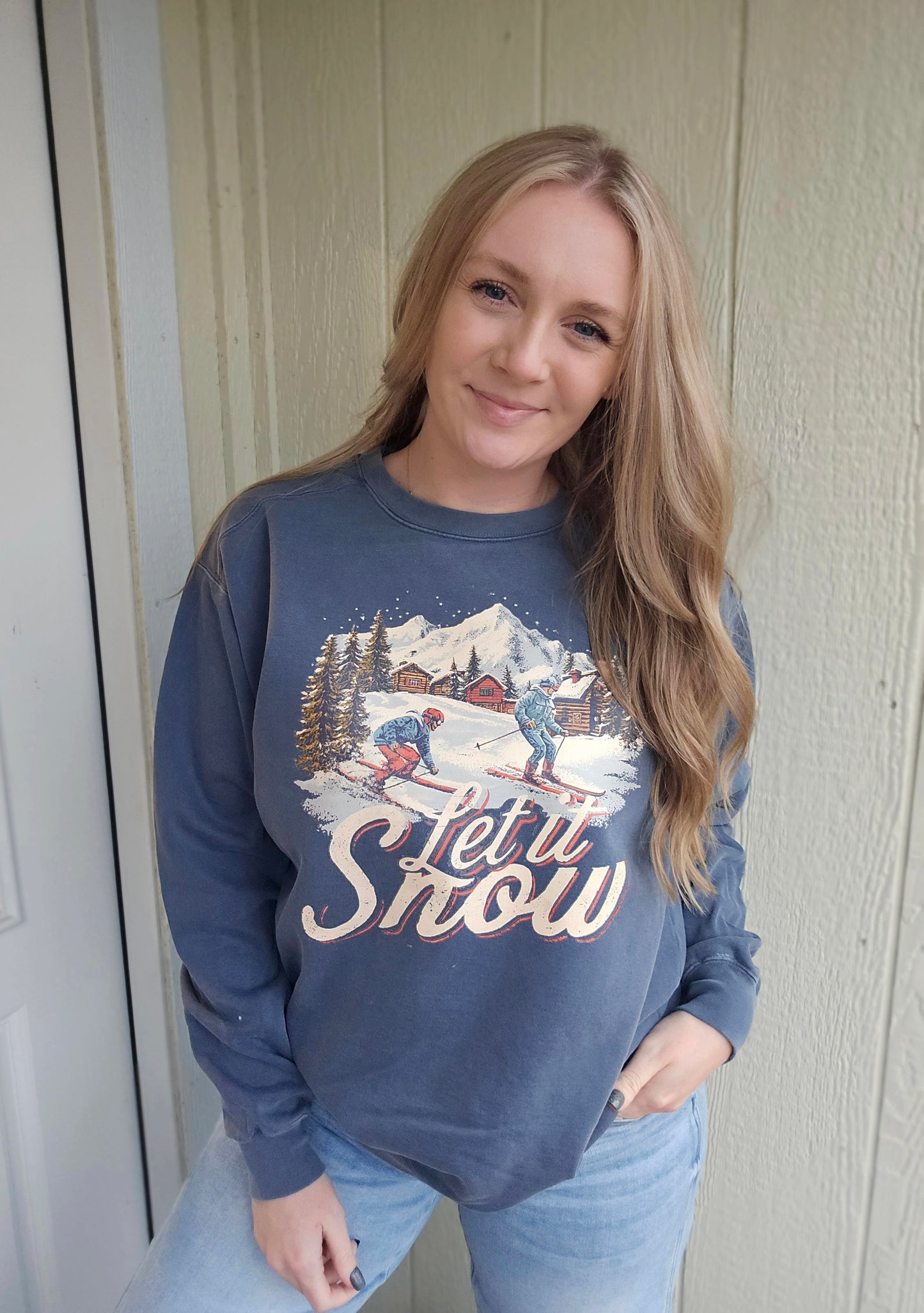 LET IT SNOW Navy Vintage Wash Crewneck