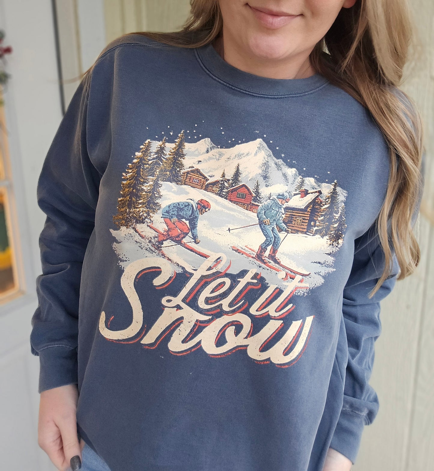 LET IT SNOW Navy Vintage Wash Crewneck