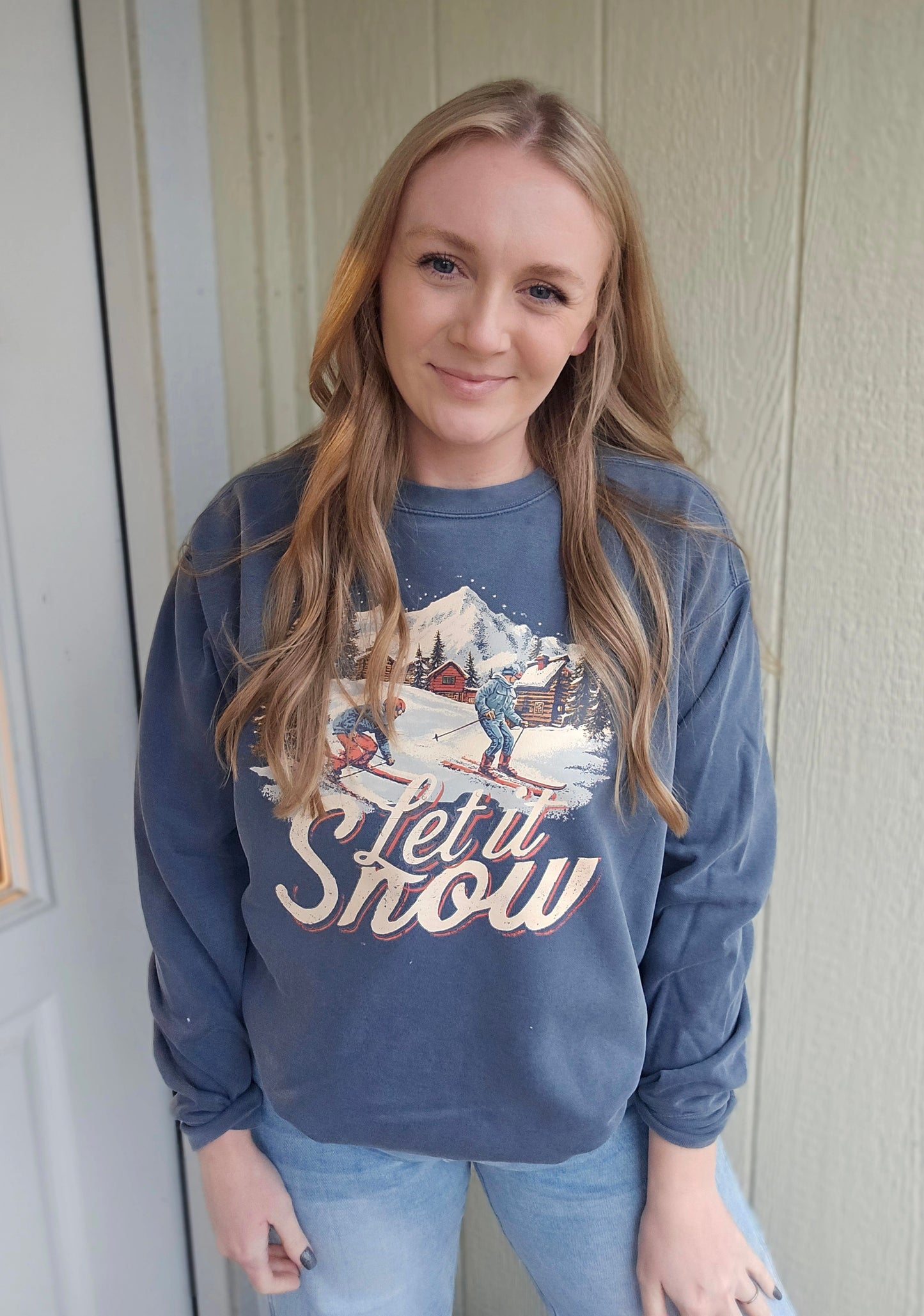 LET IT SNOW Navy Vintage Wash Crewneck