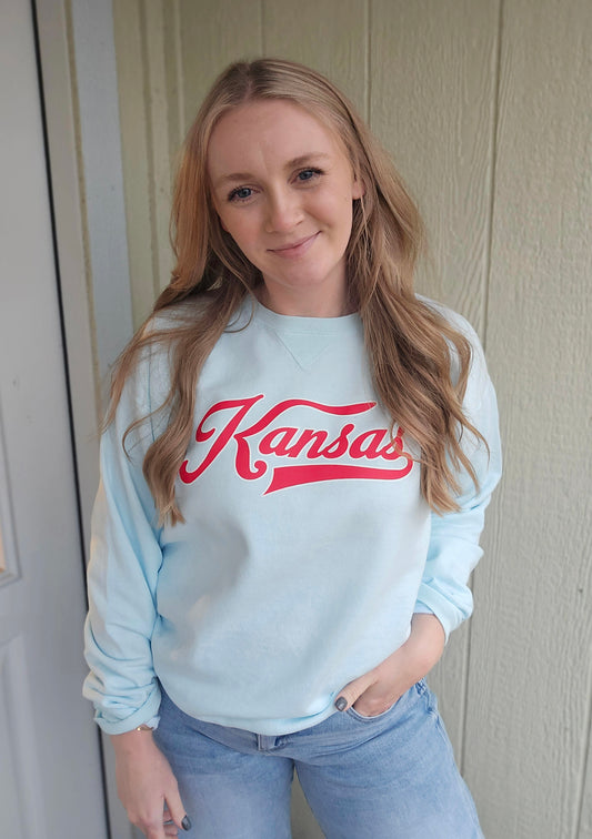 KANSAS Light Blue Vintage Wash Crewneck