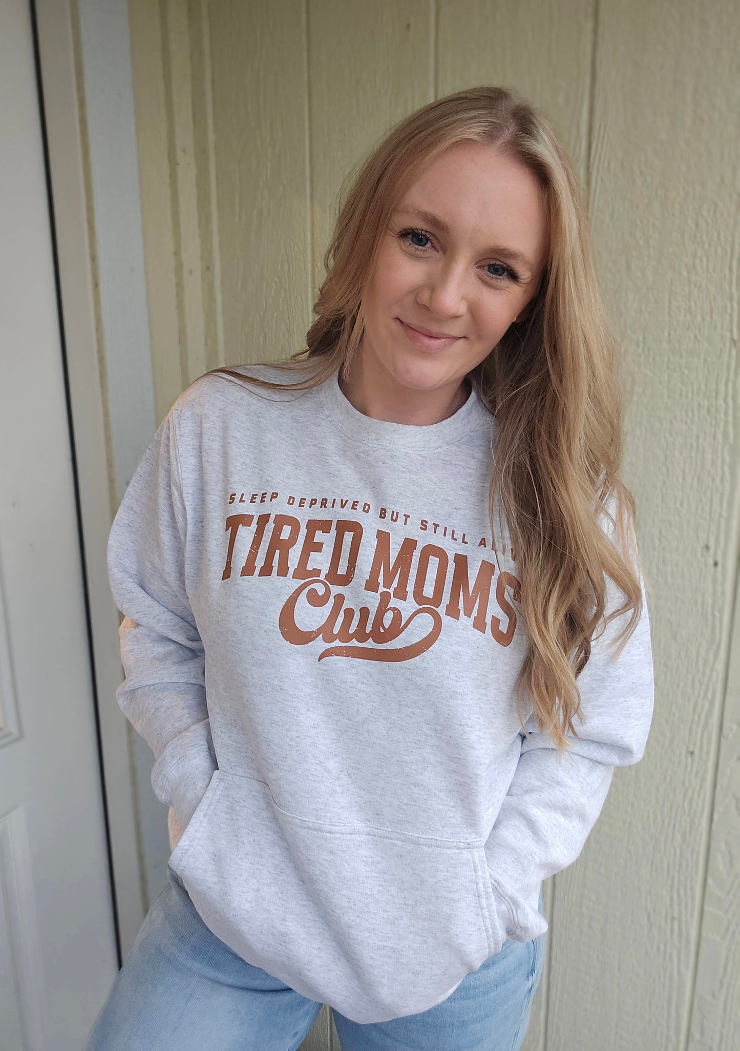 TIRED MOMS CLUB Ash Grey Pocket Crewneck Sweatshirt