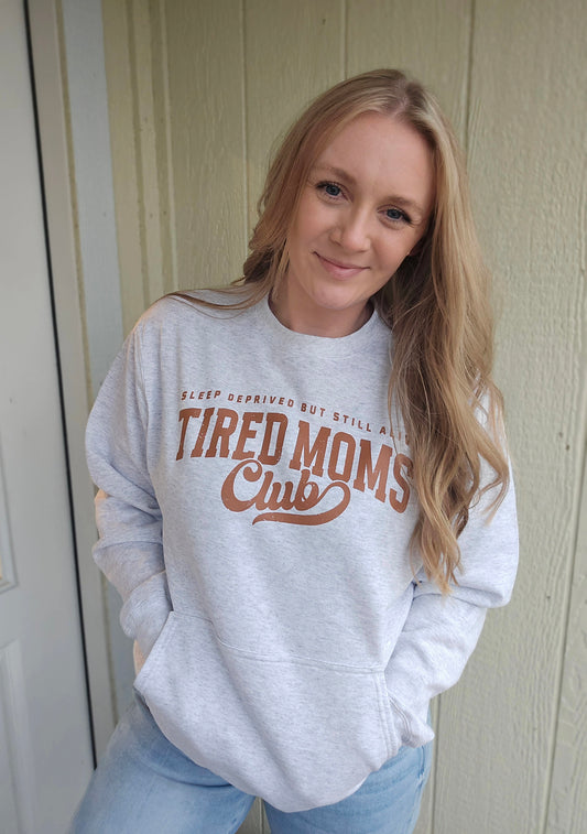 TIRED MOMS CLUB Ash Grey Pocket Crewneck Sweatshirt