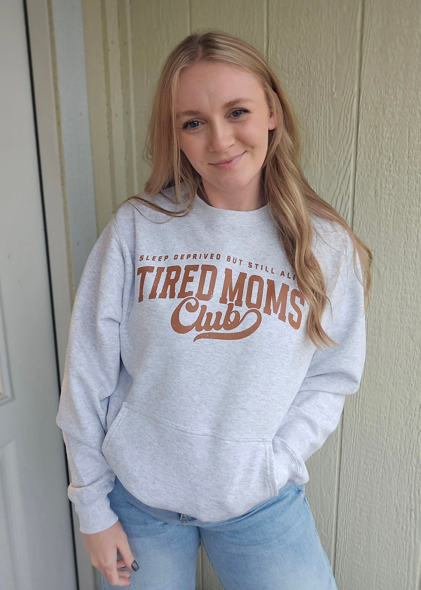 TIRED MOMS CLUB Ash Grey Pocket Crewneck Sweatshirt