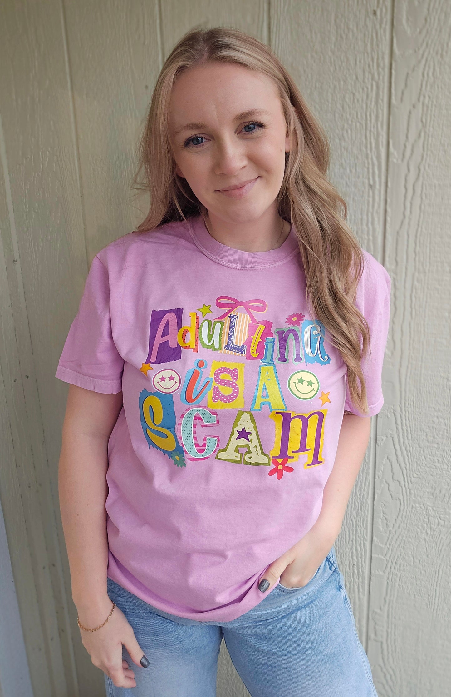 ADULTING IS A SCAM Rose Vintage Wash Tee