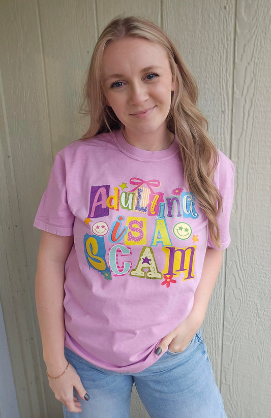 ADULTING IS A SCAM Rose Vintage Wash Tee