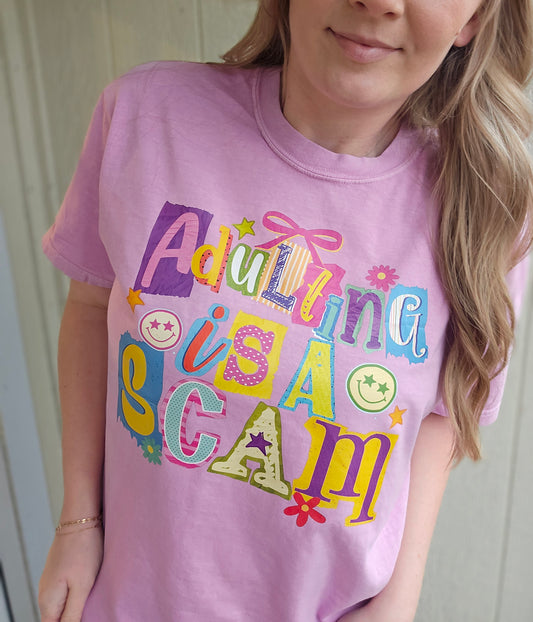 ADULTING IS A SCAM Rose Vintage Wash Tee