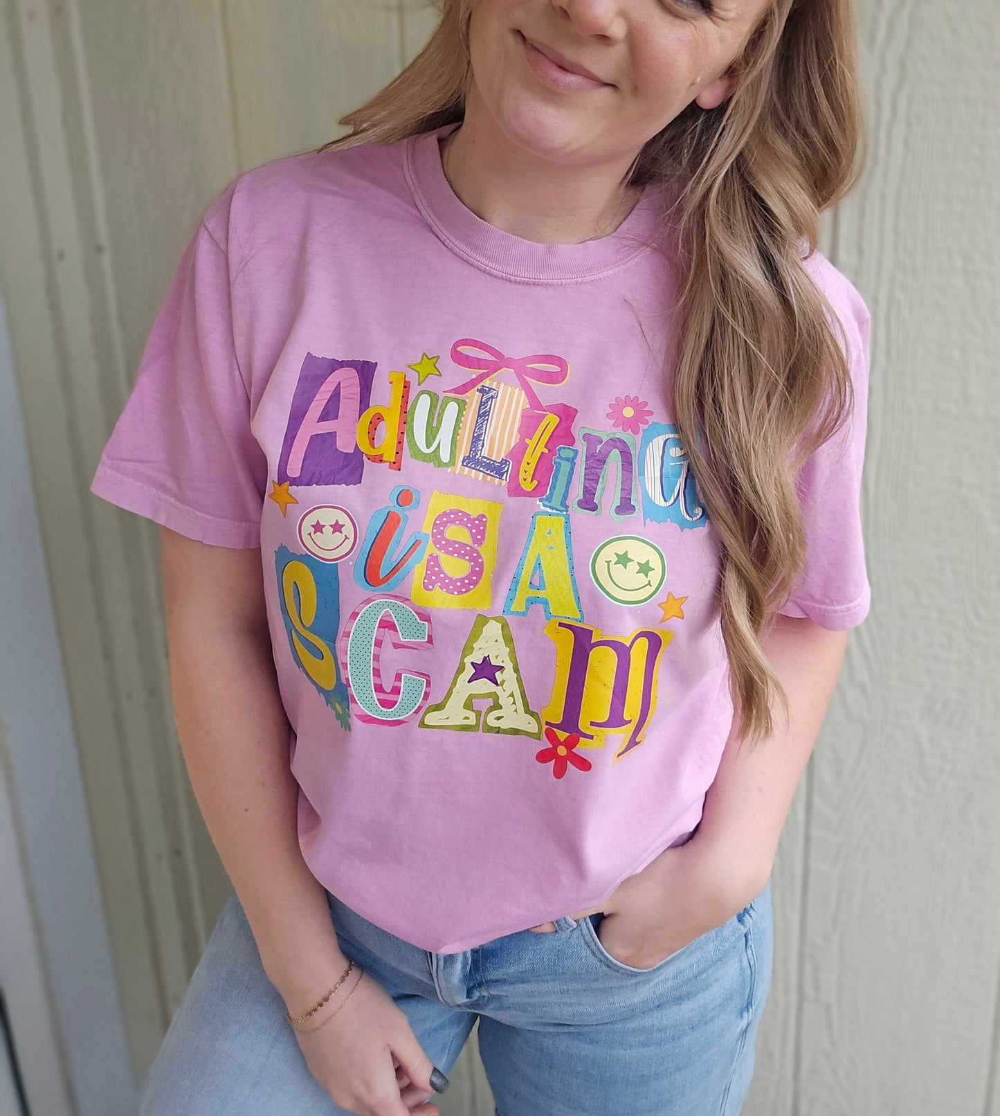 ADULTING IS A SCAM Rose Vintage Wash Tee