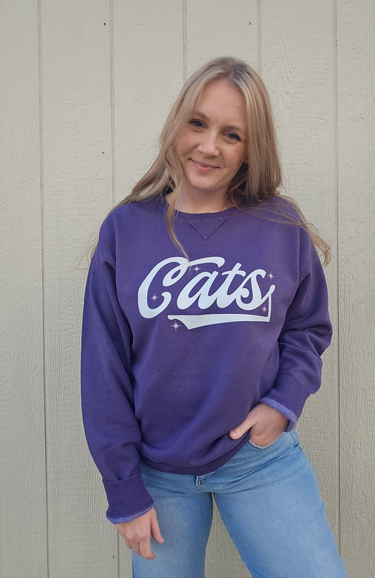 CATS Sparkle Deep Purple Vintage Wash Crewneck