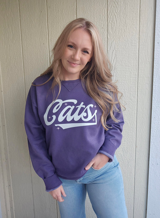 CATS Sparkle Deep Purple Vintage Wash Crewneck