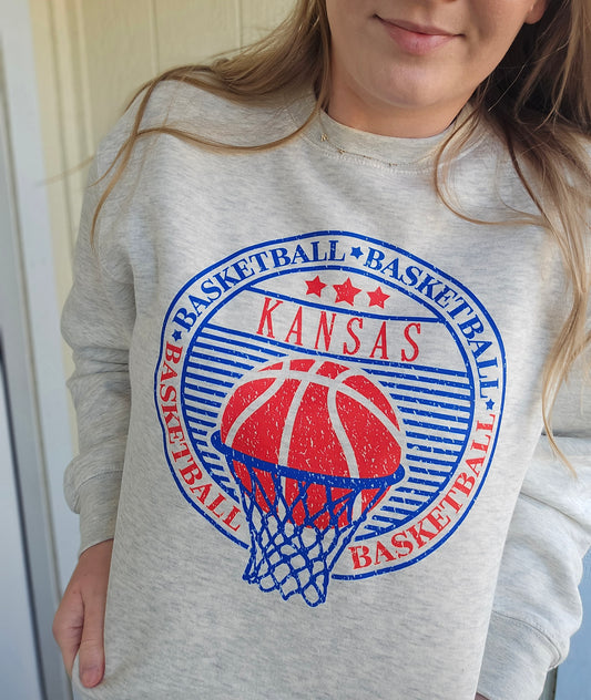 KANSAS BASKETBALL Heather Grey Crewneck Sweatshirt