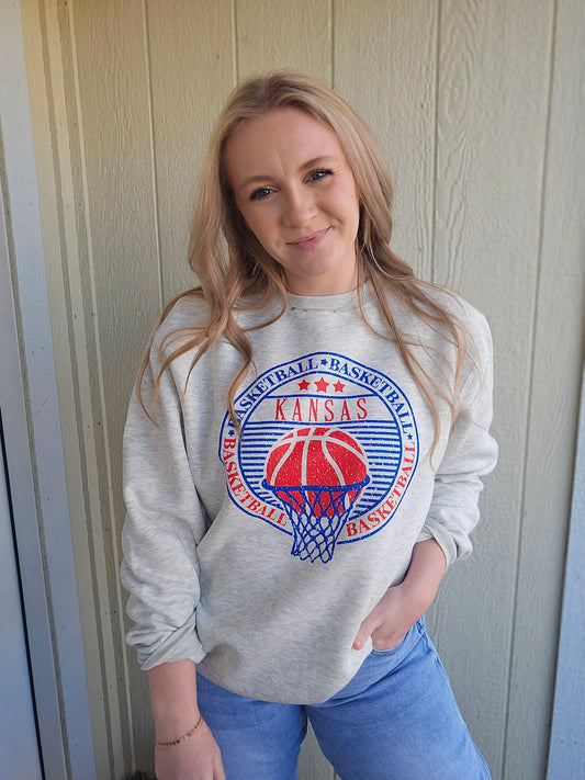 KANSAS BASKETBALL Heather Grey Crewneck Sweatshirt
