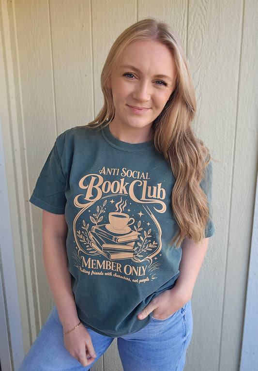 ANTISOCIAL BOOK CLUB Deep Green Vintage Wash Tee