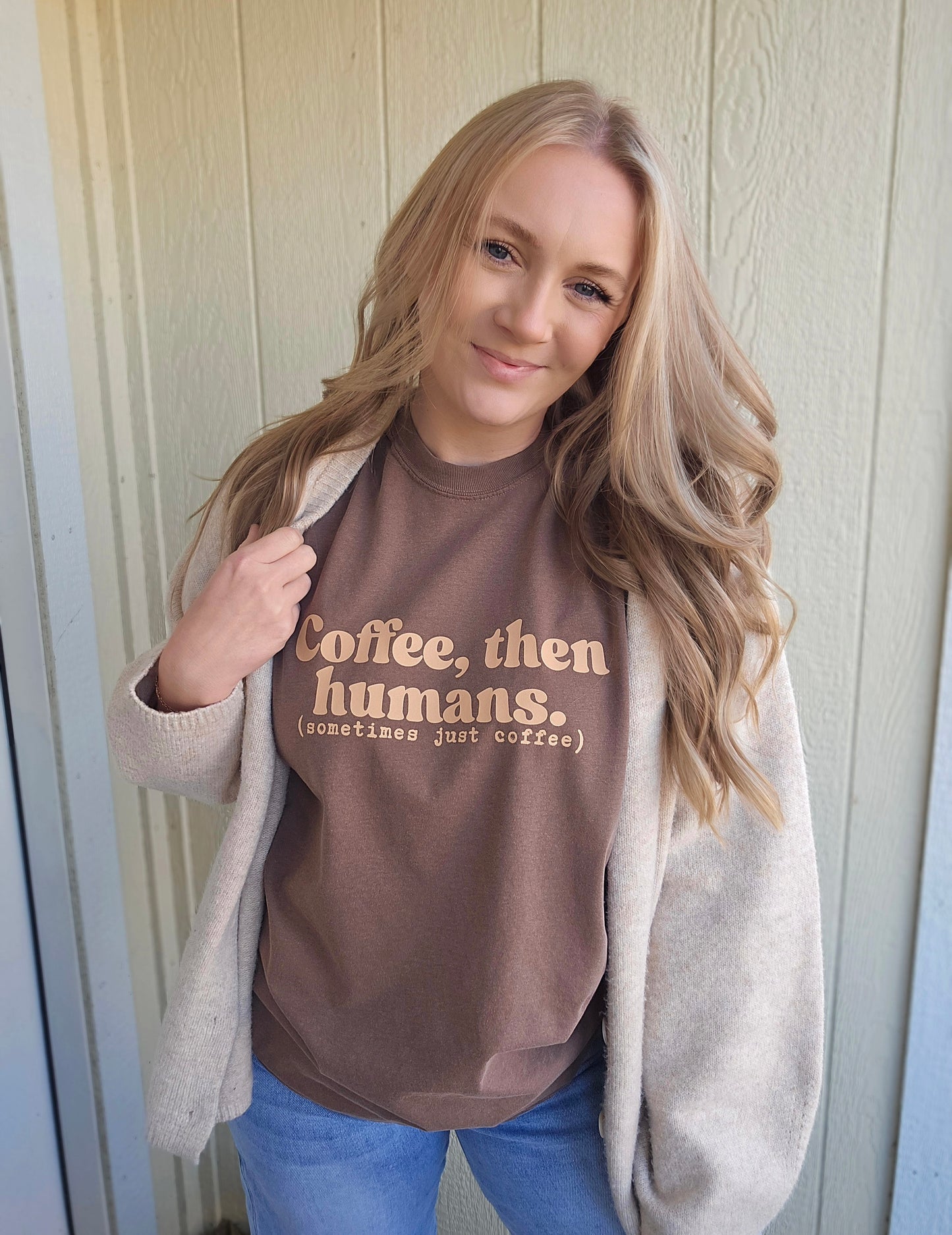 COFFEE FIRST THEN HUMANS Espresso Vintage Wash Tee