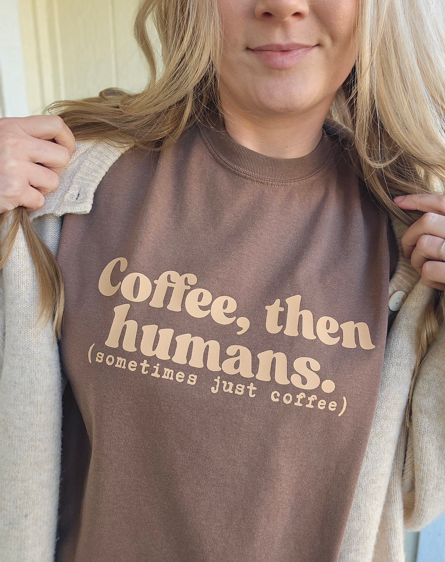 COFFEE FIRST THEN HUMANS Espresso Vintage Wash Tee