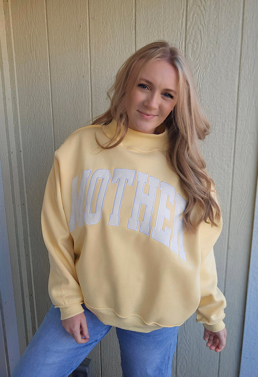 MOTHER Embroidered Butter Yellow Mockneck Sweatshirt