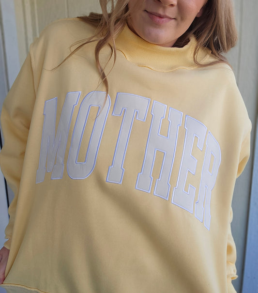 MOTHER Embroidered Butter Yellow Mockneck Sweatshirt