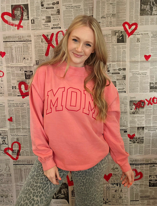 MOM Varsity Vintage Washed Pink Mockneck Sweatshirt