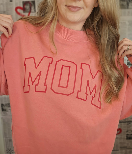MOM Varsity Vintage Washed Pink Mockneck Sweatshirt