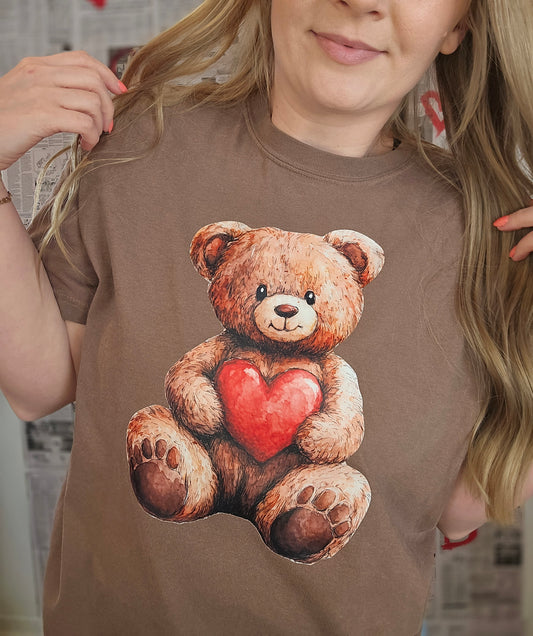 HEART TEDDY Espresso Vintage Wash Short Sleeve Tee