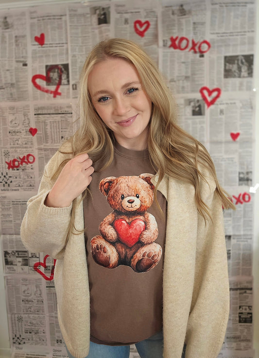 HEART TEDDY Espresso Vintage Wash Short Sleeve Tee