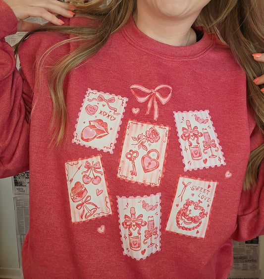 LOVE DAY STAMPS Heather Red Crewneck Sweatshirt