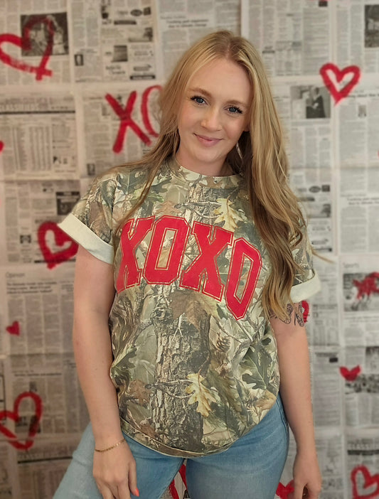 XOXO Varsity Vintage Wash Camo Short Sleeve Tee