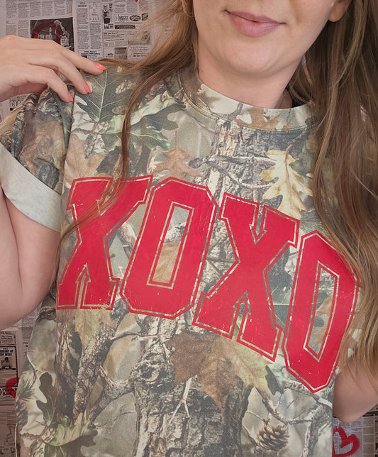 XOXO Varsity Vintage Wash Camo Short Sleeve Tee